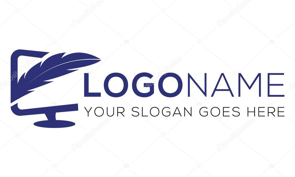 Blue Feather Abstract Computer Screen Logo Design