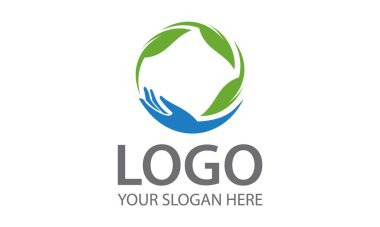 yeşil ve mavi süslemeler daire şeklinde el resmi logosu tasarımı yapar
