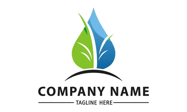 Goccia Acqua Blu Verde Natura Eco Logo Design — Vettoriale Stock