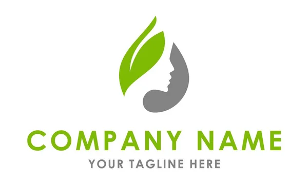 Verde Grigio Foglia Negativo Spazio Donna Faccia Logo Design — Vettoriale Stock
