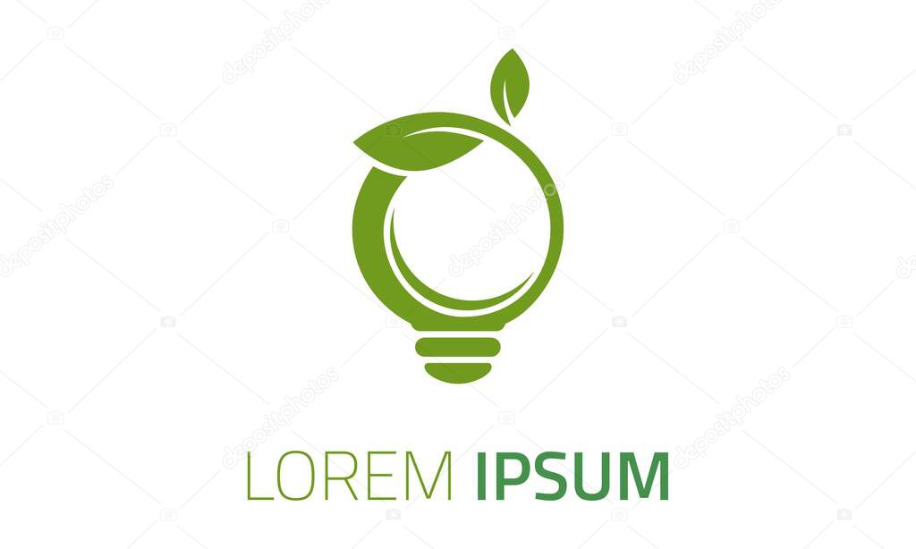 Creative Green Leaf Organic Eco Nature Bulb Logo Design