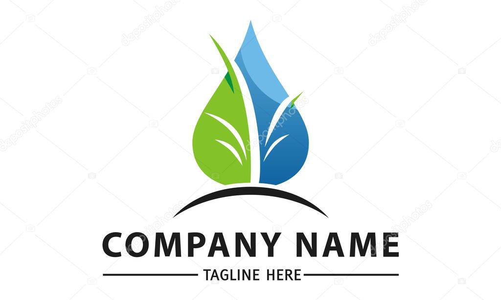 Water Drop Blue and Green Nature Eco Logo Design
