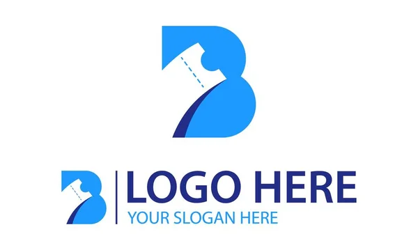 Blauwe Negatieve Ruimte Initialen Letter Ticket Design Logo — Stockvector
