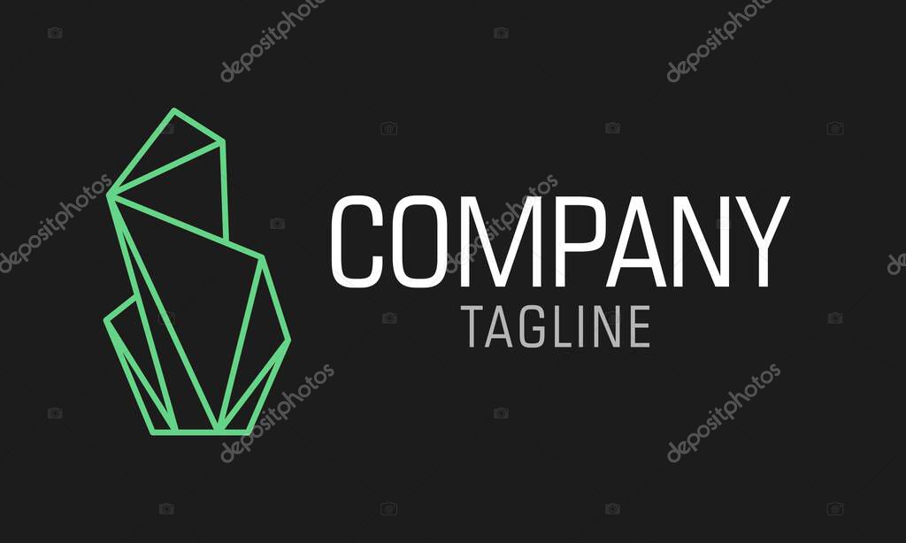 Green Line Art Gem with Black Background Logo Design