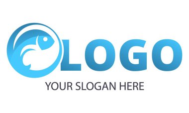 Mavi Daire Düz Balık Soyut Sıçrama Logosu Tasarımı