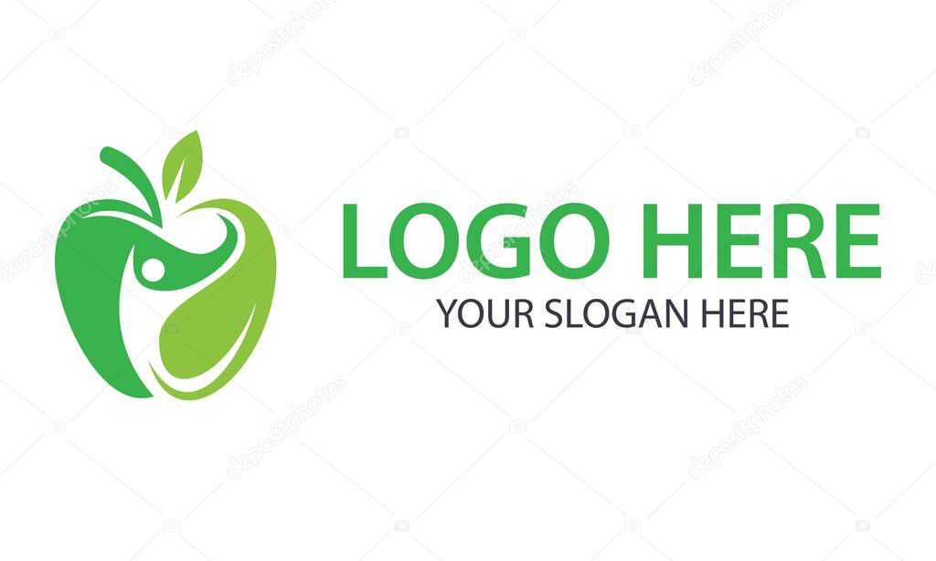 Negative Space Abstract People Green Apple Logo Design