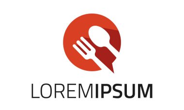 Kırmızı Baloncuk Konuşma Yemek Kaşığı ve Çatal Logosu Tasarımı