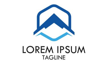 Altıgen Logo Tasarımı Mavi Basit Dağ Üçgeni