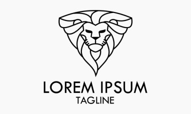 Siyah ve Beyaz Çizgili Sanat Aslan Yüzlü Pizza Logosu Tasarımı