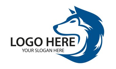 Mavi Renkli Tilki Köpek Baş Logosu Tasarımı