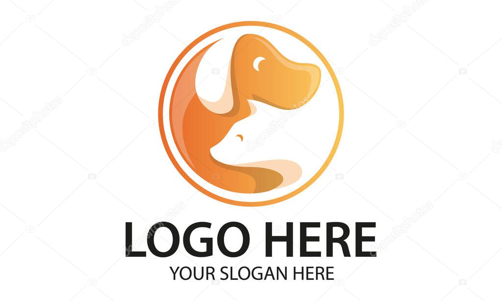 Orange Color Negative Space Cat and Dog Circle Logo Design