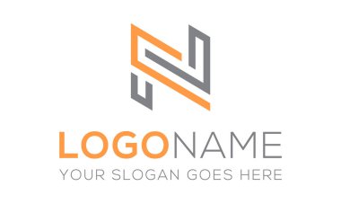 Gri ve Turuncu Renkli Basit Çizgi Sanat Baş harfleri N Logo Tasarımı