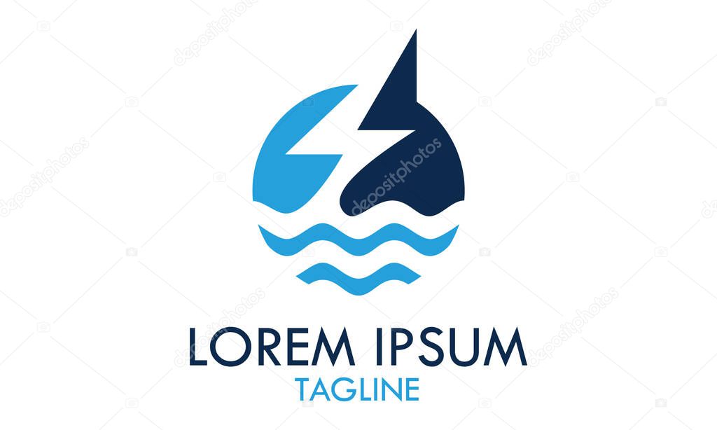 Blue Color Circle Wave Negative Space Electric Logo Design