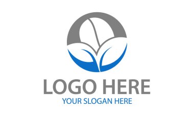 Mavi ve Gri Kahve Kahve Fasulyesi Yaprak Doğa Logosu Tasarımı