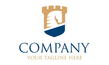 Mavi ve Altın Renkli Satranç Kalesi Logosu Tasarımı