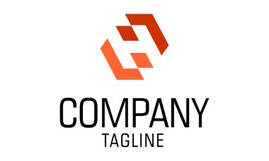 Turuncu Renk Negatif Boşluk İlk Harf H Kare Logo Tasarımı