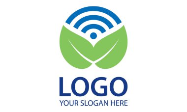 Yeşil ve Mavi Renkli Basit Teknoloji Doğası Eko Yaprak Logosu Tasarımı