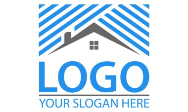 Mavi ve Gri Renk Çizgisi Sanat Basit Şekil Ev Logosu Tasarımı