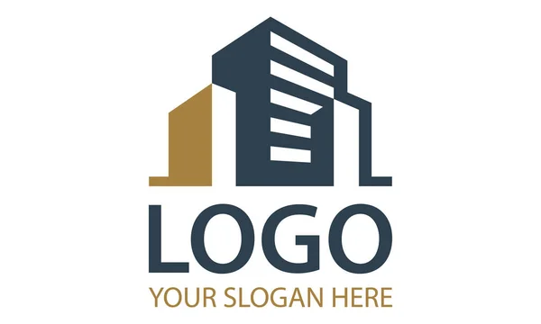 Diseño Simple Del Logotipo Ciudad Del Edificio Del Color Oro — Vector de stock