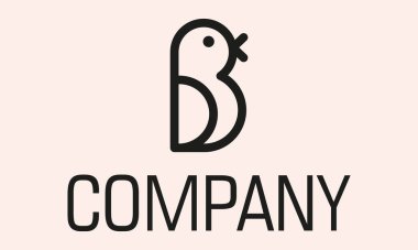 Siyah Renkli Basit Çizgi Sanat Kuşu İlk Harf B Logo Tasarımı