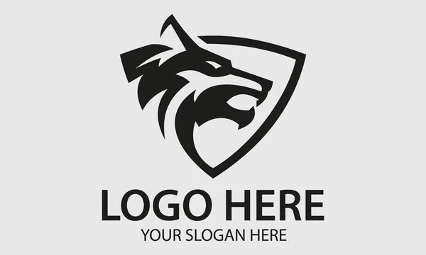 Tête Loup Couleur Noire Blanche Avec Logo Bouclier — Image vectorielle