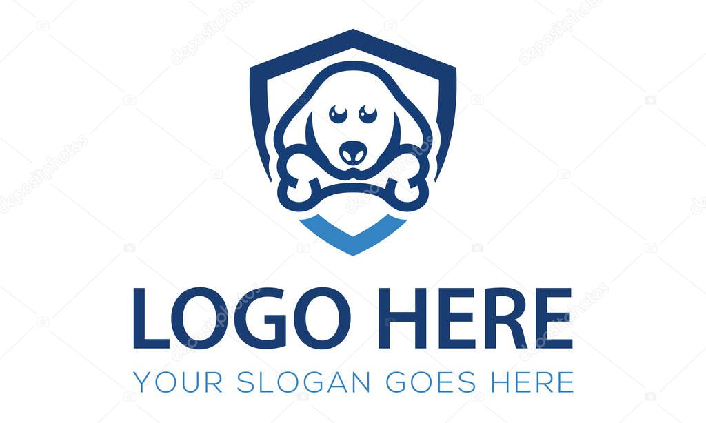 Blue Color Cute Adorable Dog Cartoon Playing with Bone Logo Design