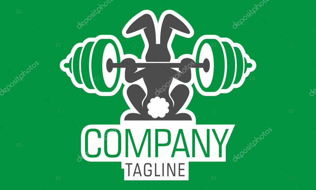 Green and Black Color Cartoon Bunny Gym Logo Design