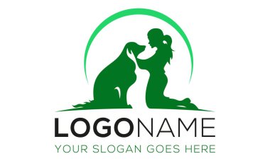 Yeşil Renkli Köpek ve Kız Bakım Logosu Tasarımı