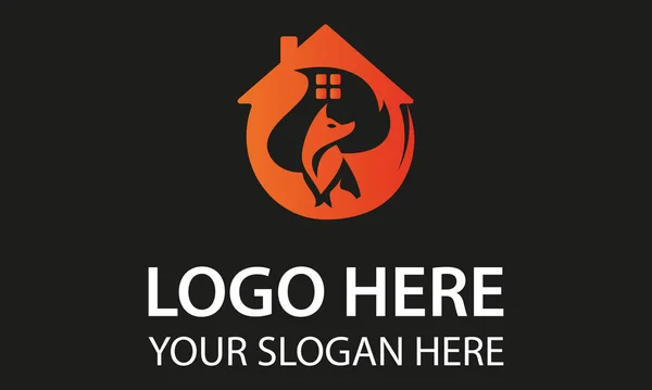 Rote Farbe Negative Space Fox Home Logo Design — Stockvektor