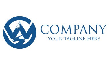 Mavi ve Beyaz Renkli Harf W Rozet Dağ Logosu Tasarımı