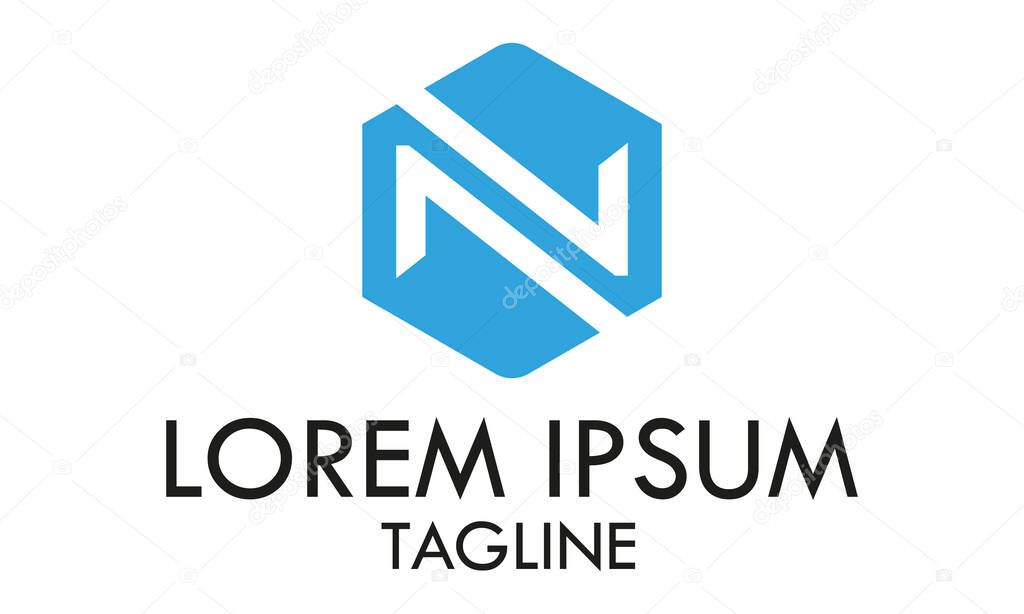 Light Blue Hexagonal Initial Letter N Logo Design