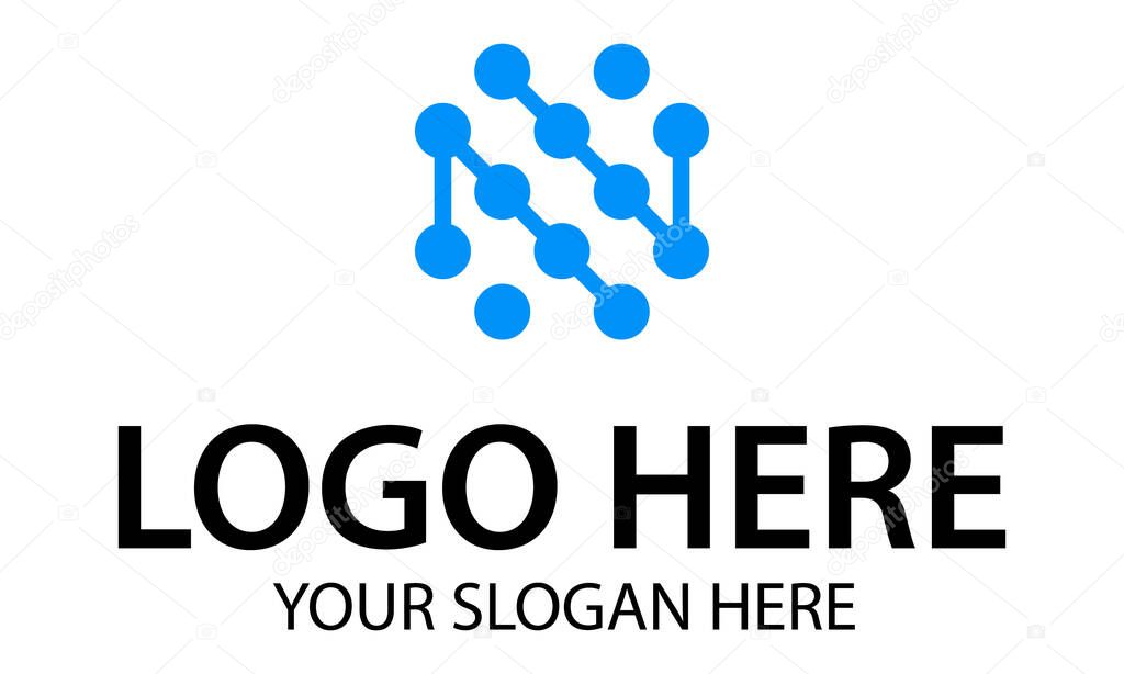 Blue Color Abstract Line Connect Initial Letter N Logo Design