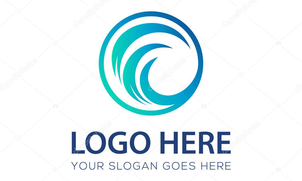 Blue Color Line Art Nature Wave Logo Design