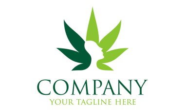 Yeşil Renk Soyut Çevre Yaprağı ve Negatif Uzay Kadını Logosu Tasarımı