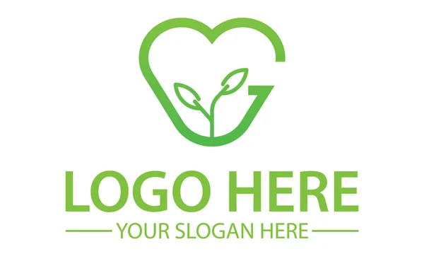 Green Color Line Art Love Leaf Growth Logo Design — Stock Vector