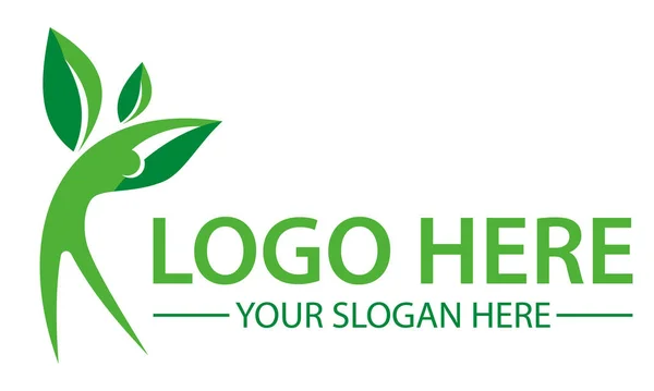 緑の抽象的な人々ヨガの葉の成長のロゴデザイン — ストックベクタ