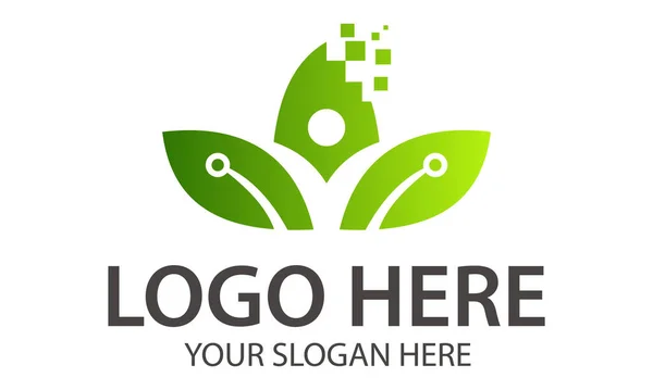 Cor Verde Abstrato Pessoas Folha Tech Pixel Logo Design — Vetor de Stock