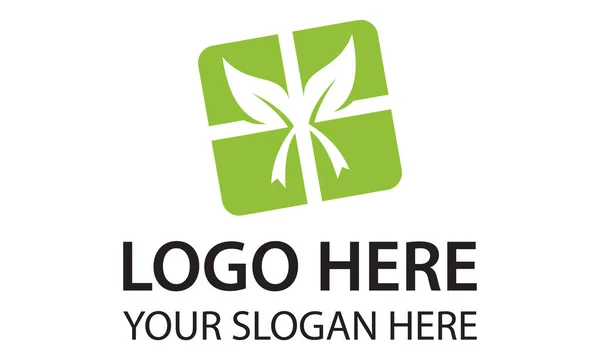 Groen Kleur Abstracte Lint Leaf Box Gift Logo Design — Stockvector
