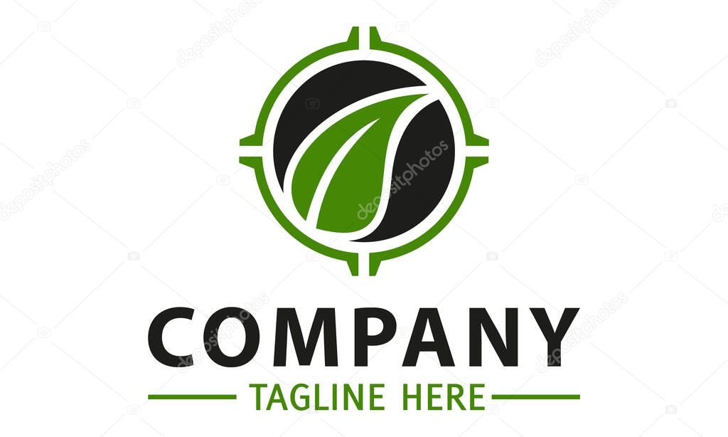 Green Color Leaf Eco Nature Bullseye Logo Design