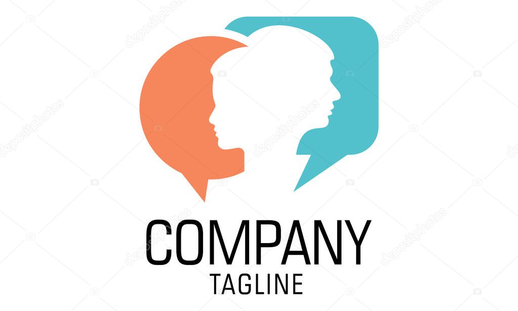Orange and Tosca Color Negative Space People Bubble Chat Logo Design