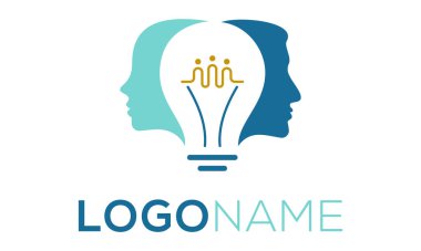 Mavi Renk Negatif Uzay Ampulü İki Kişinin Logosu Tasarımı