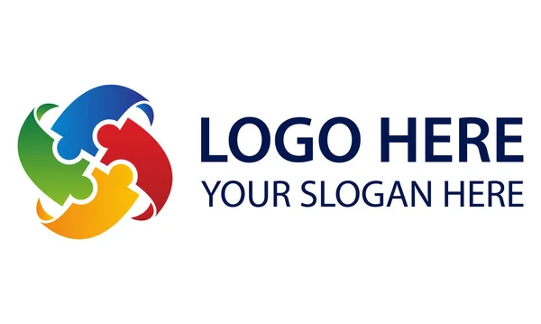 Colorful Jigsaw Puzzle Union Insieme Logo Design — Vettoriale Stock