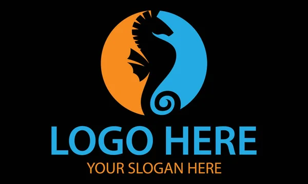 Conception Logo Hippocampe Espace Négatif Cercle Couleur Orange Bleue — Image vectorielle