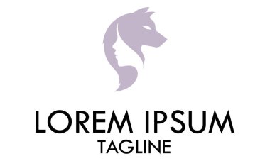 Gri Renk Negatif Kadın Yüzü Kurt Logosu Tasarımı