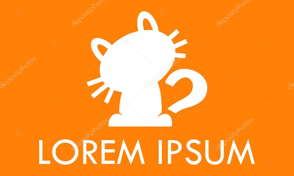 White and Orange Color Cute Lazy Animal Cat Logo Design