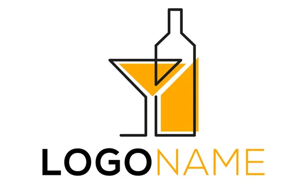 Black Orange Color Line Art Wine Glass Bottle Logo Design — Stock Vector