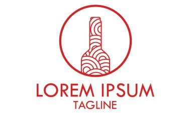 Kırmızı Renkli Lüks Çizgi Sanat Şişe Şarap Logosu Tasarımı