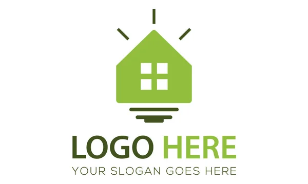 Green Color Eco Nature Bulb Think House Logo Design — Vetor de Stock