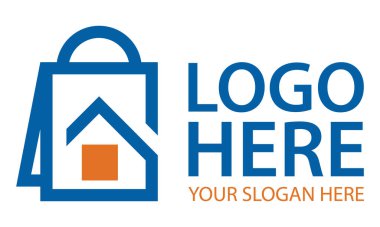 Mavi Renk Alışveriş Çantası Modern Şehir Binası Logosu Tasarımı