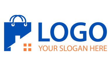 Mavi Renk Alışveriş Çantası Modern Şehir Binası Logosu Tasarımı